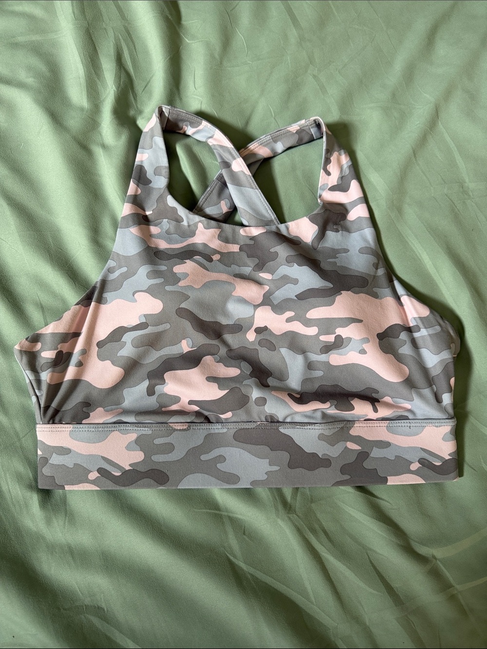 Fabletics Women’s Camo High-Neck Sports Bra - Pink & Gray Medium N1